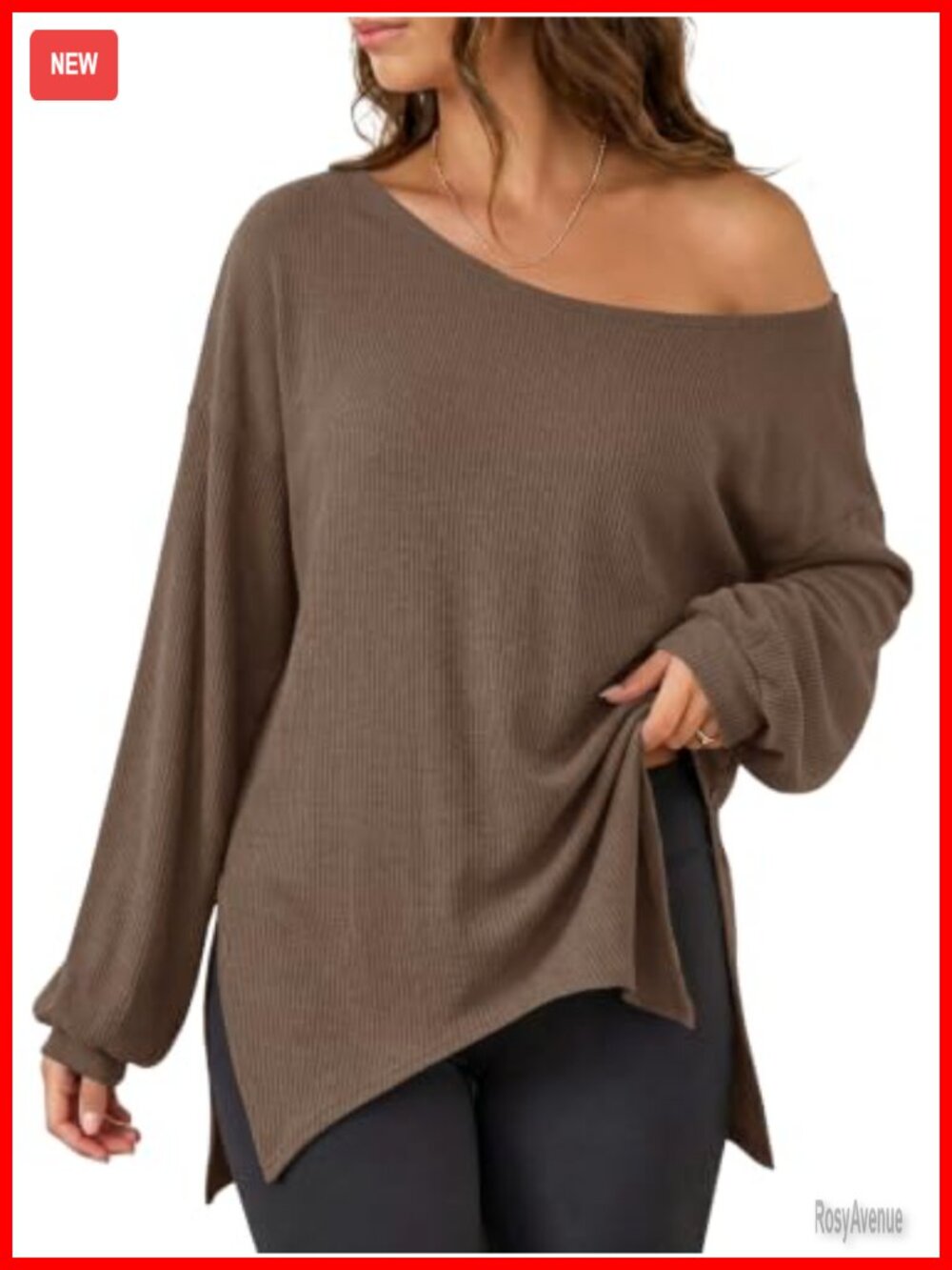 Fisoew Womens Off The Shoulder Oversized Ribbed Knit Pullover Tunic